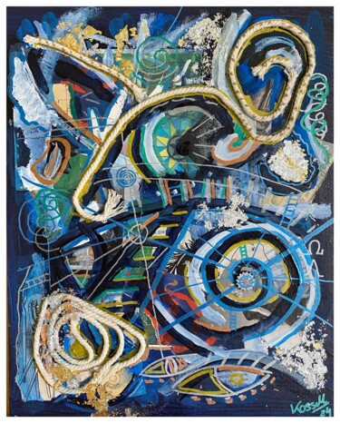 Collages titulada "COLORS - Blue: Secr…" por Jakub Kossakowski (Art After Hours), Obra de arte original, Acrílico