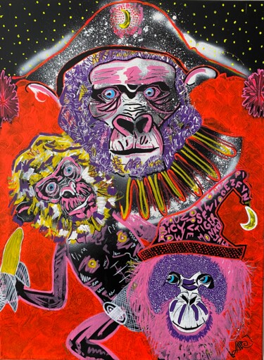 Painting titled "Circus monkeys" by Jalb, Original Artwork, Acrylic