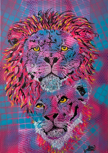 Painting titled "Lion love" by Jalb, Original Artwork, Acrylic