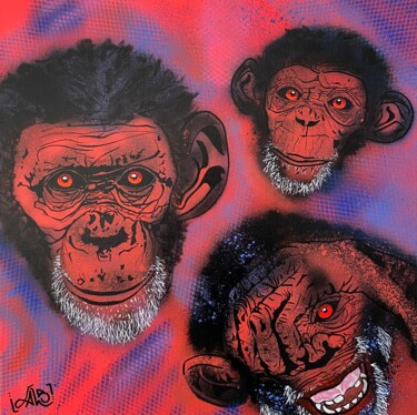 Schilderij getiteld "Red chimpanzee" door Jalb, Origineel Kunstwerk, Acryl