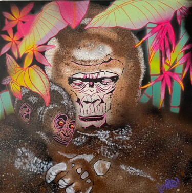 Malerei mit dem Titel "Jungle gorillaz" von Jalb, Original-Kunstwerk, Acryl