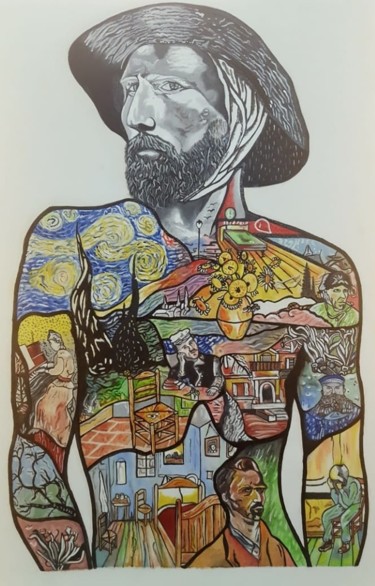 Pintura titulada "Vincent Van Gogh y…" por J. Alex Blandón, Obra de arte original, Oleo