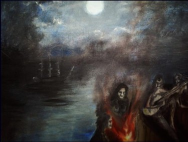 Painting titled "Moon ligt night wit…" by Aa Juan Lleras, Original Artwork