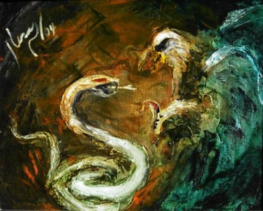 Painting titled "Hauk & snake" by Aa Juan Lleras, Original Artwork, Oil