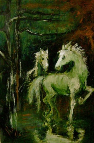 Painting titled "White horses" by Aa Juan Lleras, Original Artwork, Oil