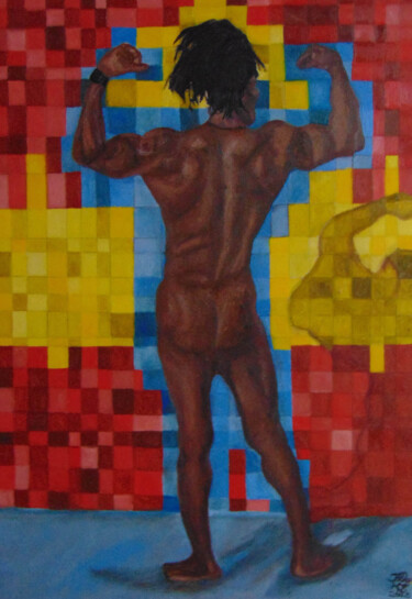 Peinture intitulée "O fisiculturista" par Jally, Œuvre d'art originale, Encre