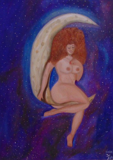 Картина под названием "No mundo da lua" - Jally, Подлинное произведение искусства, Чернила Установлен на Деревянная рама для…