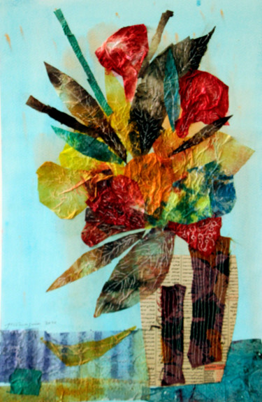 Peinture intitulée "Paper Vase 2" par Jamaleddin Toomajnia, Œuvre d'art originale, Collages