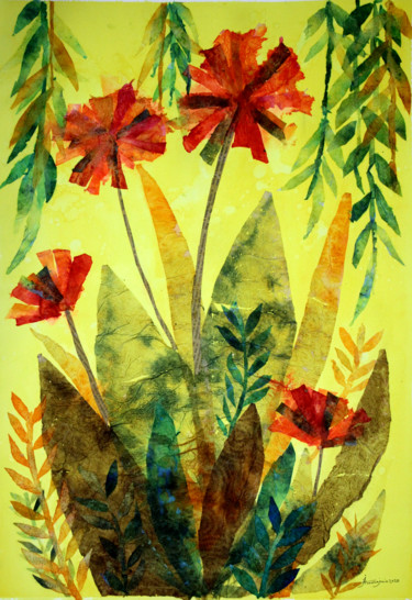Collagen mit dem Titel "Tropical 3" von Jamaleddin Toomajnia, Original-Kunstwerk, Collagen