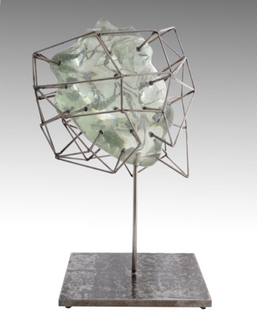 Sculpture titled "Caged heart" by Jamal Alyousif, Original Artwork, Glass