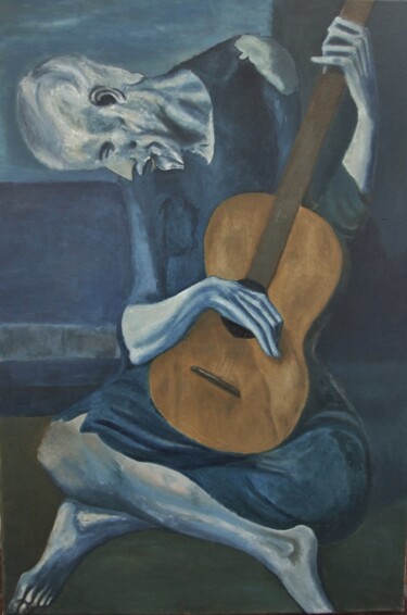 Malerei mit dem Titel "Old Blind Guitarist…" von James Bagatel, Original-Kunstwerk, Öl