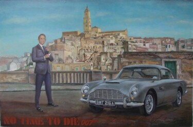 Painting titled "James Bond Aston Ma…" by James Bagatel, Original Artwork, Oil Mounted on Wood Panel