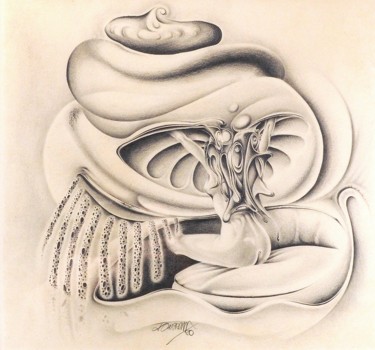 Dessin intitulée "Woman in pod" par James Carroll, Œuvre d'art originale, Crayon
