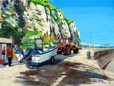 Картина под названием "Retour de pêche à V…" - James Colombel, Подлинное произведение искусства, Акрил Установлен на Деревян…