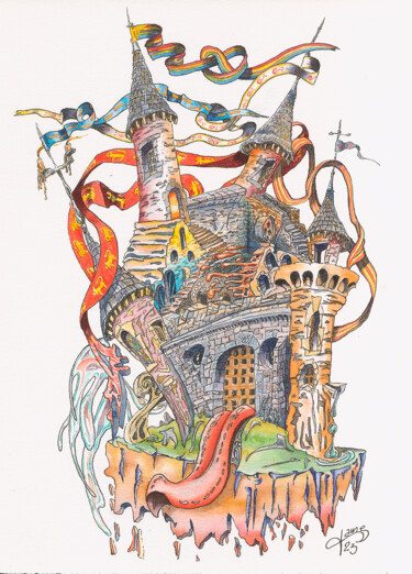Pintura titulada "Le château fantasti…" por James Orain, Obra de arte original, Acuarela
