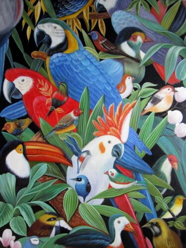Malerei mit dem Titel "Parrot #001D" von James Shang, Original-Kunstwerk, Öl