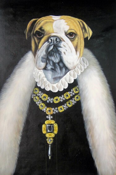 Painting titled "Poncelet Dog #001" by James Shang, Original Artwork, Oil Mounted on Wood Stretcher frame