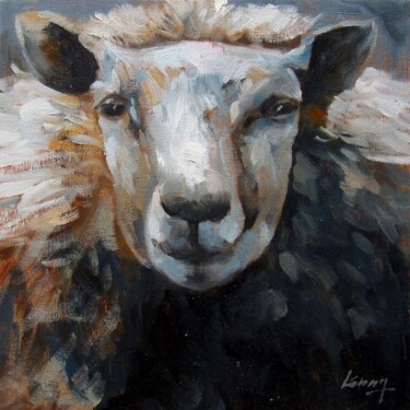 Painting titled "Sheep #306" by James Shang, Original Artwork, Oil Mounted on Wood Stretcher frame