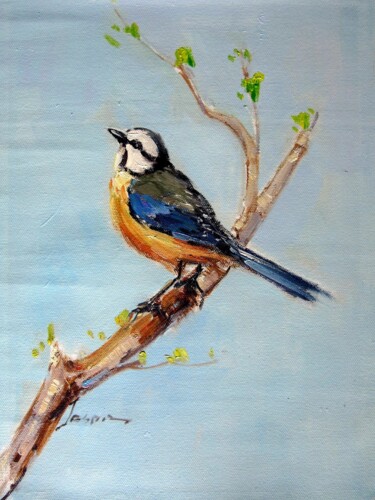 Painting titled "Sparrow #001" by James Shang, Original Artwork, Oil Mounted on Wood Stretcher frame