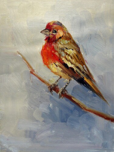 Painting titled "Sparrow #006" by James Shang, Original Artwork, Oil Mounted on Wood Stretcher frame