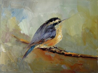 Painting titled "Sparrow #007" by James Shang, Original Artwork, Oil Mounted on Wood Stretcher frame