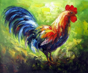 Painting titled "Cock #003" by James Shang, Original Artwork, Oil Mounted on Wood Stretcher frame