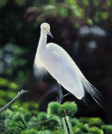 Painting titled "Crane #101" by James Shang, Original Artwork, Oil Mounted on Wood Stretcher frame