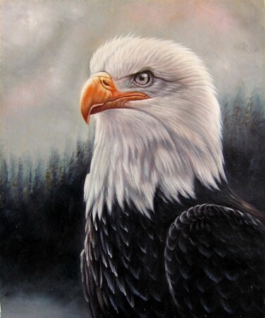 Peinture intitulée "Eagle #101" par James Shang, Œuvre d'art originale, Huile Monté sur Châssis en bois