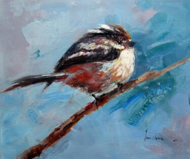 Painting titled "Sparrow #504" by James Shang, Original Artwork, Oil Mounted on Wood Stretcher frame