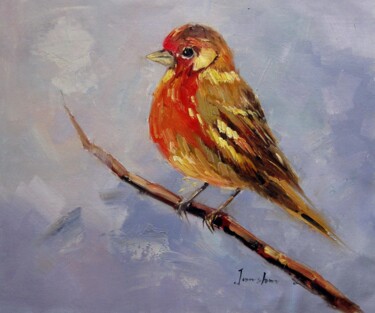 Painting titled "Sparrow #505" by James Shang, Original Artwork, Oil Mounted on Wood Stretcher frame