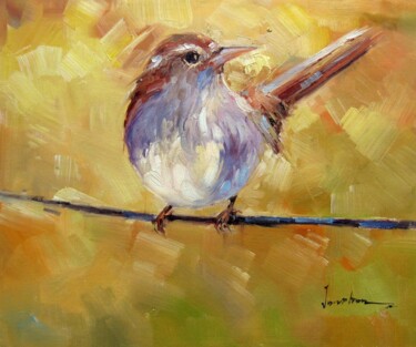 Painting titled "Sparrow #506" by James Shang, Original Artwork, Oil Mounted on Wood Stretcher frame