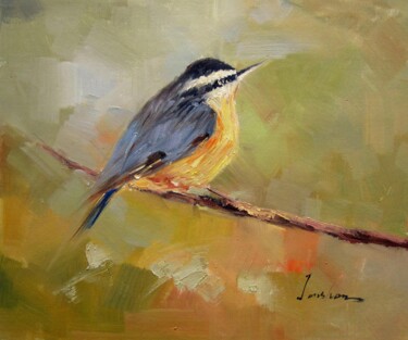 Painting titled "Sparrow #509" by James Shang, Original Artwork, Oil Mounted on Wood Stretcher frame