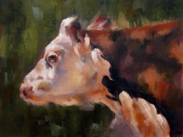 Painting titled "Cow #508" by James Shang, Original Artwork, Oil Mounted on Wood Stretcher frame