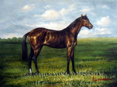 Painting titled "Horse #101" by James Shang, Original Artwork, Oil Mounted on Wood Stretcher frame
