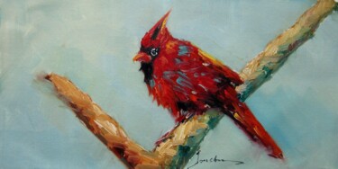 Painting titled "Cardinal #101" by James Shang, Original Artwork, Oil Mounted on Wood Stretcher frame