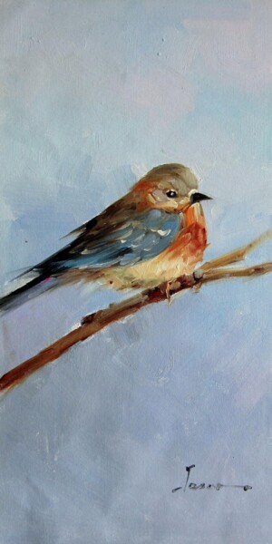 Painting titled "Sparrow #209" by James Shang, Original Artwork, Oil Mounted on Wood Stretcher frame