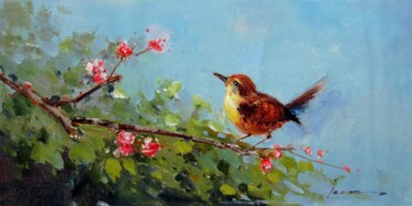 Painting titled "Sparrow #212" by James Shang, Original Artwork, Oil Mounted on Wood Stretcher frame