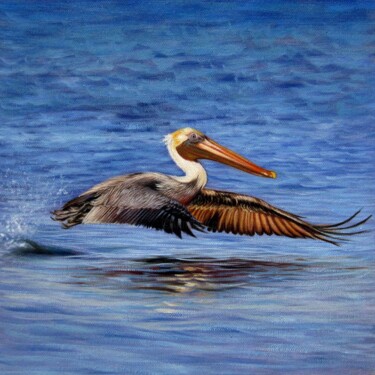 Painting titled "Pelican 002D" by James Shang, Original Artwork, Oil Mounted on Wood Stretcher frame