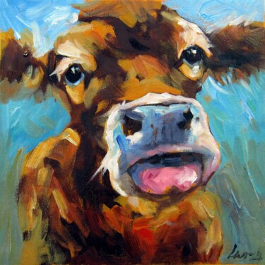 Malerei mit dem Titel "Cow #108" von James Shang, Original-Kunstwerk, Öl Auf Keilrahmen aus Holz montiert