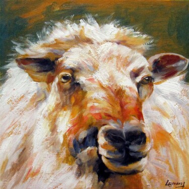 Painting titled "Sheep 303" by James Shang, Original Artwork, Oil Mounted on Wood Stretcher frame