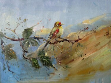 Painting titled "Sparrow #008" by James Shang, Original Artwork, Oil Mounted on Wood Stretcher frame