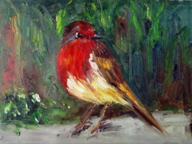 Painting titled "Sparrow #009" by James Shang, Original Artwork, Oil Mounted on Wood Stretcher frame