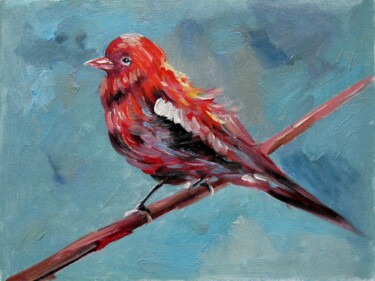 Painting titled "Sparrow #011" by James Shang, Original Artwork, Oil Mounted on Wood Stretcher frame