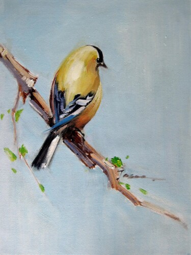 Painting titled "Sparrow 003" by James Shang, Original Artwork, Oil Mounted on Wood Stretcher frame