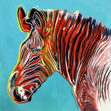 Malerei mit dem Titel "Zebra 001D" von James Shang, Original-Kunstwerk, Acryl Auf Keilrahmen aus Holz montiert