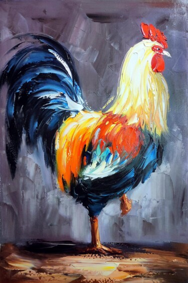 Painting titled "Cock 301D" by James Shang, Original Artwork, Oil Mounted on Wood Stretcher frame