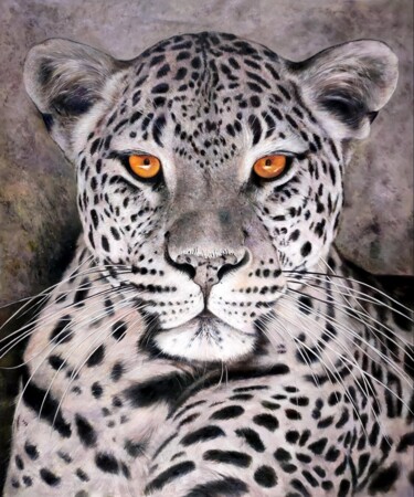 Painting titled "Leopard 001D" by James Shang, Original Artwork, Oil