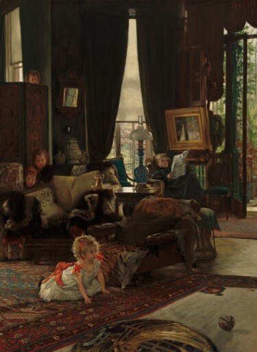 Schilderij getiteld "Cache-cache" door James Tissot, Origineel Kunstwerk, Olie