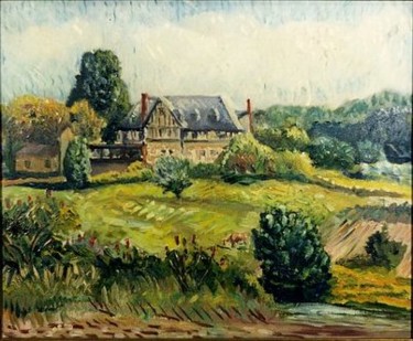 Painting titled "Farm at Saratoga Sp…" by Coni Uzelac, Original Artwork, Oil