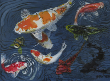 Painting titled "Koi Carp collection" by James Potter, Original Artwork, Oil
